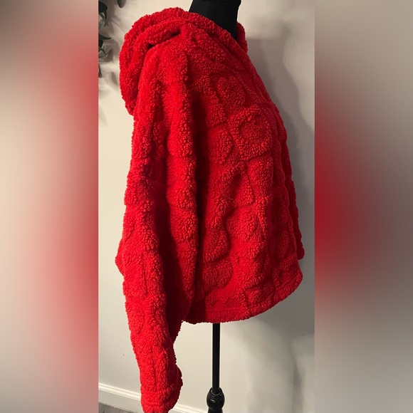 Joyspun Women's heart Embossed Plush Hoodie Pajama top red size 2X - Picture 5 of 8